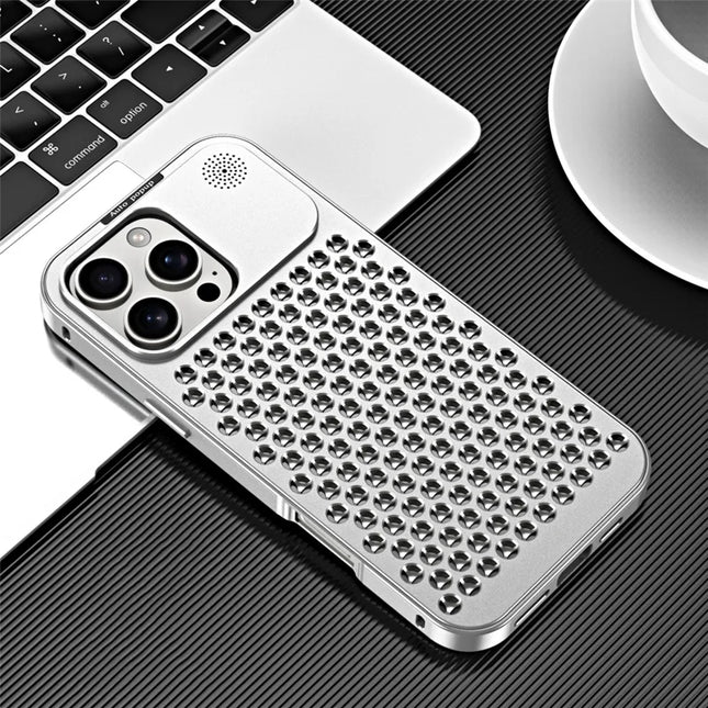R-JUST RJ58 For iPhone 16 Pro Max Case Auto Pop-Up Heat Dissipation Aromatherapy Aluminium Alloy Cover - Silver