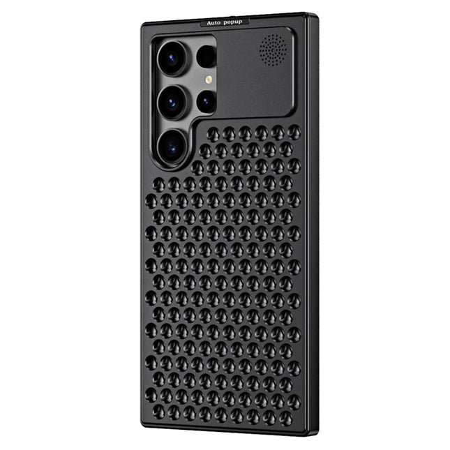 R-JUST RJ58 For Samsung Galaxy S22 Ultra 5G Case Auto Pop-Up Heat Dissipation Aromatherapy Aluminium Alloy Cover - Black