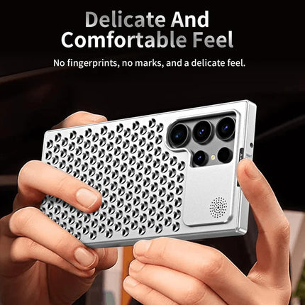R-JUST RJ58 For Samsung Galaxy S22 Ultra 5G Case Auto Pop-Up Heat Dissipation Aromatherapy Aluminium Alloy Cover
