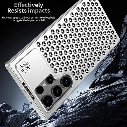 R-JUST RJ58 For Samsung Galaxy S22 Ultra 5G Case Auto Pop-Up Heat Dissipation Aromatherapy Aluminium Alloy Cover