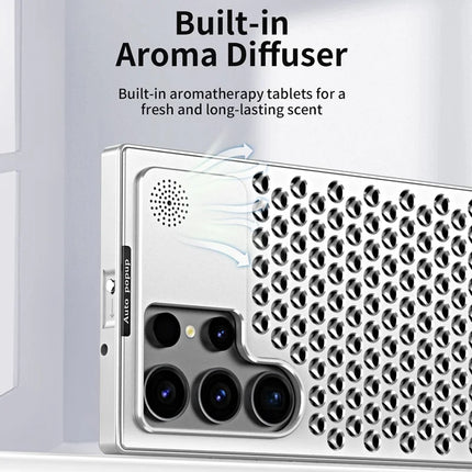 R-JUST RJ58 For Samsung Galaxy S22 Ultra 5G Case Auto Pop-Up Heat Dissipation Aromatherapy Aluminium Alloy Cover