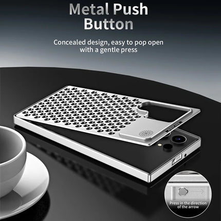 R-JUST RJ58 For Samsung Galaxy S22 Ultra 5G Case Auto Pop-Up Heat Dissipation Aromatherapy Aluminium Alloy Cover
