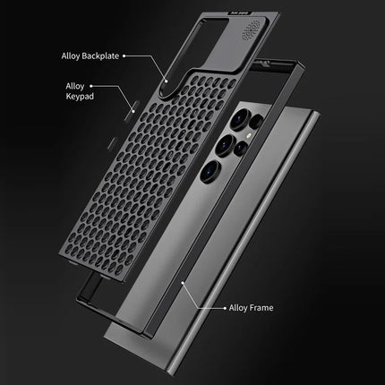 R-JUST RJ58 For Samsung Galaxy S22 Ultra 5G Case Auto Pop-Up Heat Dissipation Aromatherapy Aluminium Alloy Cover