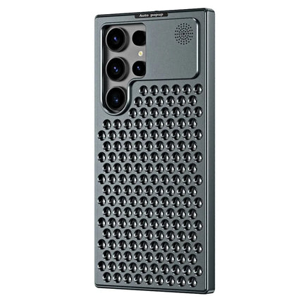 R-JUST RJ58 For Samsung Galaxy S22 Ultra 5G Case Auto Pop-Up Heat Dissipation Aromatherapy Aluminium Alloy Cover - Dark Grey