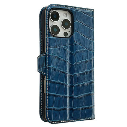 For iPhone 16 Pro Case Crocodile Texture Genuine Cow Leather Wallet Phone Cover