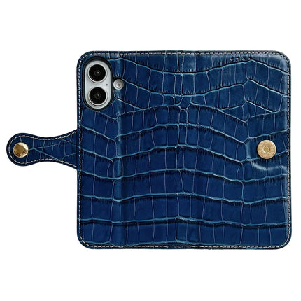 For iPhone 16 Case Crocodile Texture Genuine Cow Leather Wallet Phone Cover
