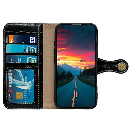 For iPhone 16 Pro Max Case Crocodile Texture Genuine Cow Leather Wallet Phone Cover