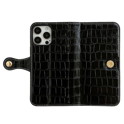 For iPhone 16 Pro Max Case Crocodile Texture Genuine Cow Leather Wallet Phone Cover