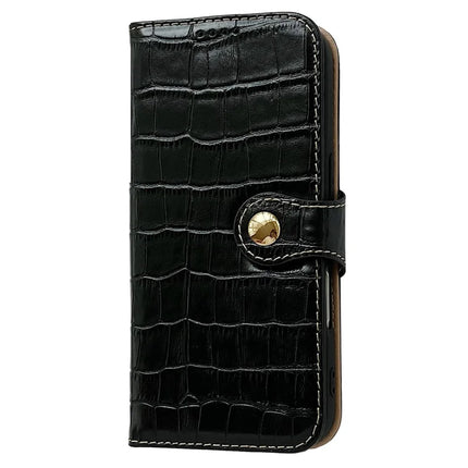 For iPhone 16 Pro Max Case Crocodile Texture Genuine Cow Leather Wallet Phone Cover