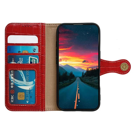 For iPhone 16 Pro Max Case Crocodile Texture Genuine Cow Leather Wallet Phone Cover