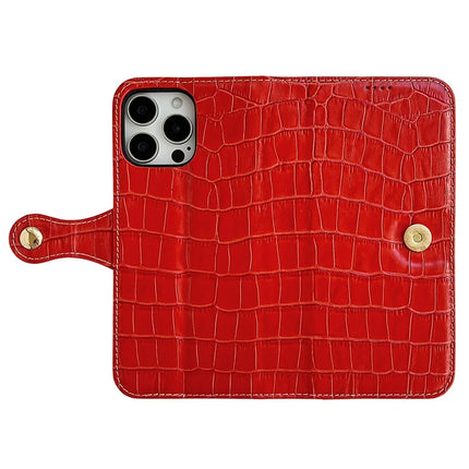 For iPhone 16 Pro Max Case Crocodile Texture Genuine Cow Leather Wallet Phone Cover