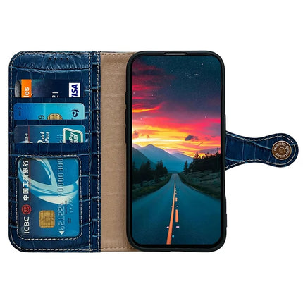 For iPhone 16 Pro Max Case Crocodile Texture Genuine Cow Leather Wallet Phone Cover