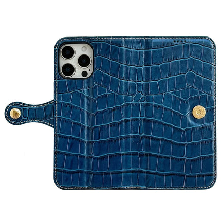 For iPhone 16 Pro Max Case Crocodile Texture Genuine Cow Leather Wallet Phone Cover