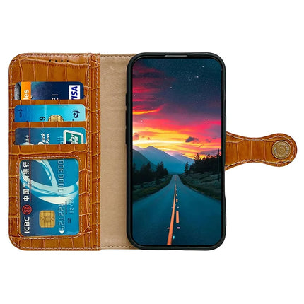 For iPhone 16 Pro Max Case Crocodile Texture Genuine Cow Leather Wallet Phone Cover