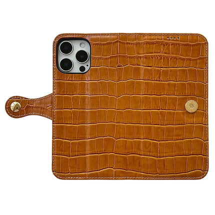 For iPhone 16 Pro Max Case Crocodile Texture Genuine Cow Leather Wallet Phone Cover