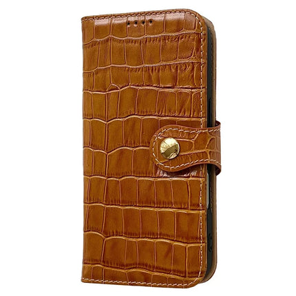 For iPhone 16 Pro Max Case Crocodile Texture Genuine Cow Leather Wallet Phone Cover