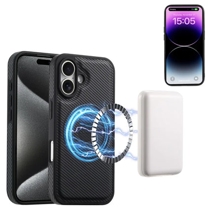 DENIOR For iPhone 16 Case Compatible with MagSafe Carbon Fiber Texture Leather Back Cover