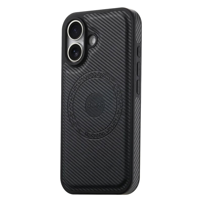 DENIOR For iPhone 16 Plus Case Compatible with MagSafe Carbon Fiber Texture Leather Back Cover - Black