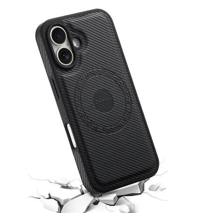 DENIOR For iPhone 16 Plus Case Compatible with MagSafe Carbon Fiber Texture Leather Back Cover