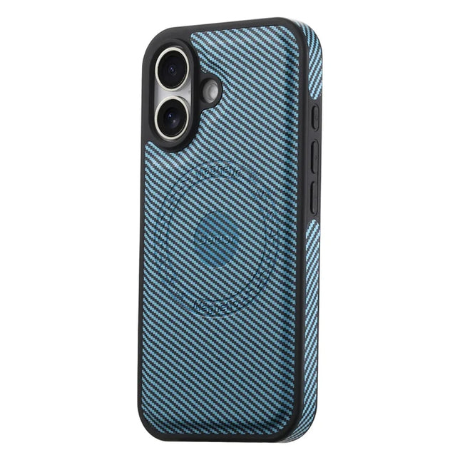DENIOR For iPhone 16 Plus Case Compatible with MagSafe Carbon Fiber Texture Leather Back Cover - Blue