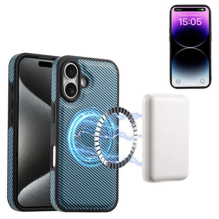 DENIOR For iPhone 16 Plus Case Compatible with MagSafe Carbon Fiber Texture Leather Back Cover