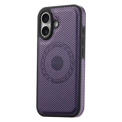 DENIOR For iPhone 16 Plus Case Compatible with MagSafe Carbon Fiber Texture Leather Back Cover - Purple