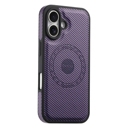 DENIOR For iPhone 16 Plus Case Compatible with MagSafe Carbon Fiber Texture Leather Back Cover