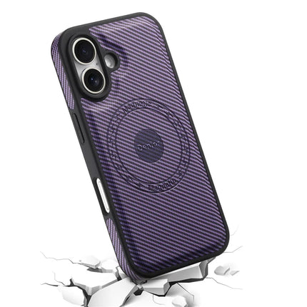 DENIOR For iPhone 16 Plus Case Compatible with MagSafe Carbon Fiber Texture Leather Back Cover