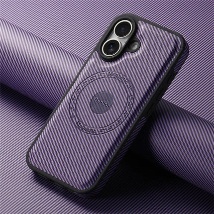 DENIOR For iPhone 16 Plus Case Compatible with MagSafe Carbon Fiber Texture Leather Back Cover