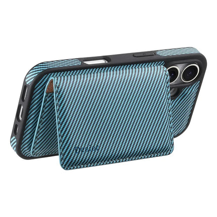 DENIOR For iPhone 16 Magnetic Case Carbon Fiber Texture Leather Back Cover with Detachable Card Bag