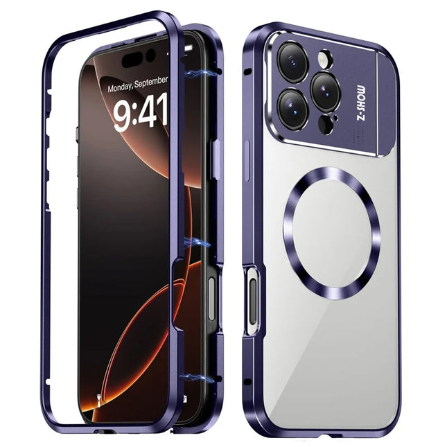For iPhone 16 Pro Max Magnetic Case Kickstand Alloy+Acrylic Phone Cover with Aromatherapy Tablet - Purple