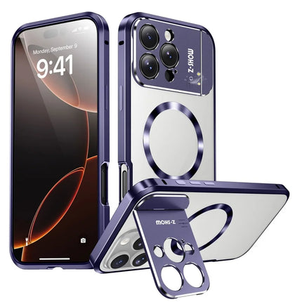 For iPhone 16 Pro Max Magnetic Case Kickstand Alloy+Acrylic Phone Cover with Aromatherapy Tablet