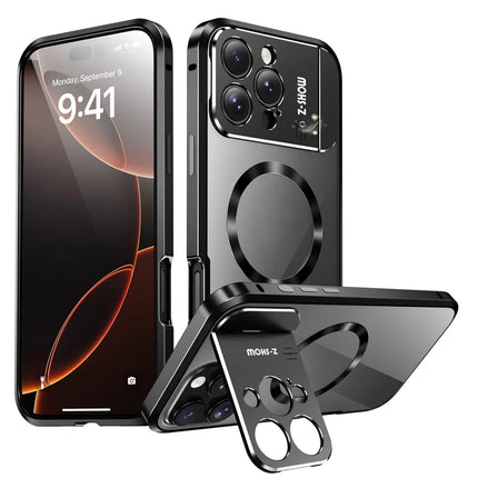 For iPhone 16 Pro Max Magnetic Case Kickstand Alloy+Acrylic Phone Cover with Aromatherapy Tablet