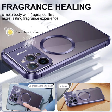 For iPhone 16 Pro Max Magnetic Case Kickstand Alloy+Acrylic Phone Cover with Aromatherapy Tablet