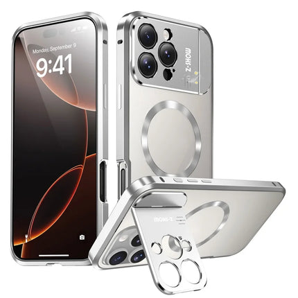 For iPhone 16 Pro Max Magnetic Case Kickstand Alloy+Acrylic Phone Cover with Aromatherapy Tablet