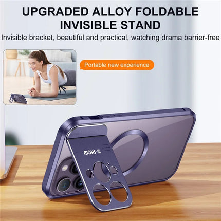 For iPhone 16 Pro Max Magnetic Case Kickstand Alloy+Acrylic Phone Cover with Aromatherapy Tablet