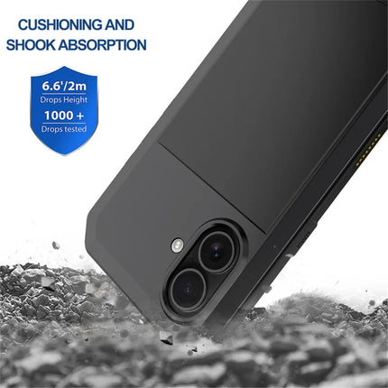 For iPhone 16 Case Silicone+Metal Phone Cover with Tempered Glass Screen Protector