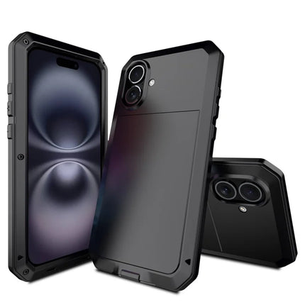 For iPhone 16 Plus Case Silicone+Metal Phone Cover with Tempered Glass Screen Protector
