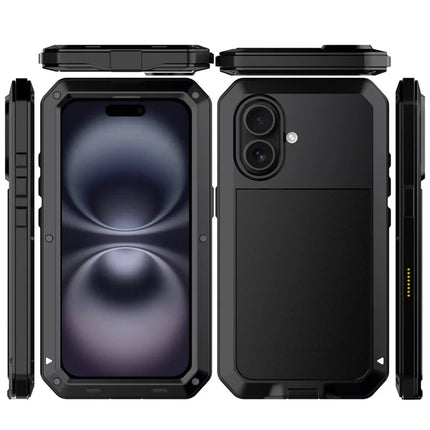 For iPhone 16 Plus Case Silicone+Metal Phone Cover with Tempered Glass Screen Protector