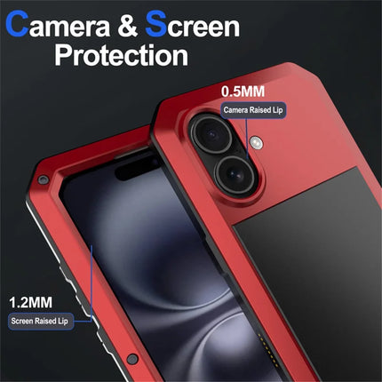For iPhone 16 Plus Case Silicone+Metal Phone Cover with Tempered Glass Screen Protector