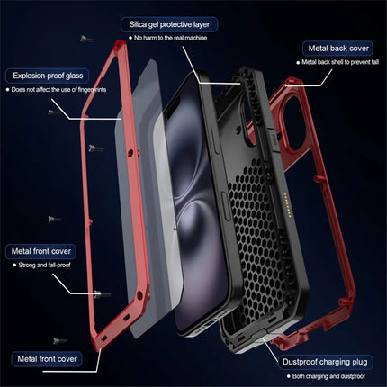 For iPhone 16 Plus Case Silicone+Metal Phone Cover with Tempered Glass Screen Protector
