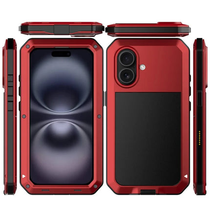 For iPhone 16 Plus Case Silicone+Metal Phone Cover with Tempered Glass Screen Protector