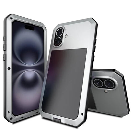 For iPhone 16 Plus Case Silicone+Metal Phone Cover with Tempered Glass Screen Protector