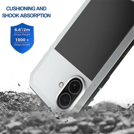 For iPhone 16 Plus Case Silicone+Metal Phone Cover with Tempered Glass Screen Protector