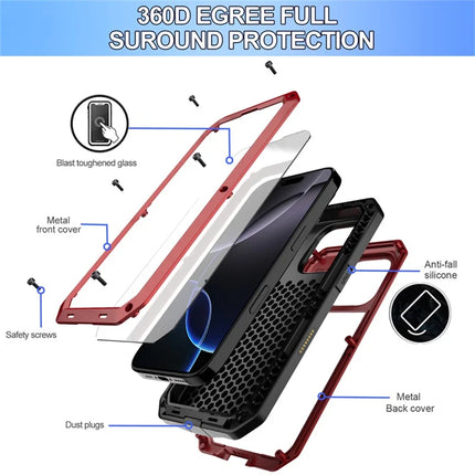 For iPhone 16 Pro Case Silicone+Metal Phone Cover with Tempered Glass Screen Protector