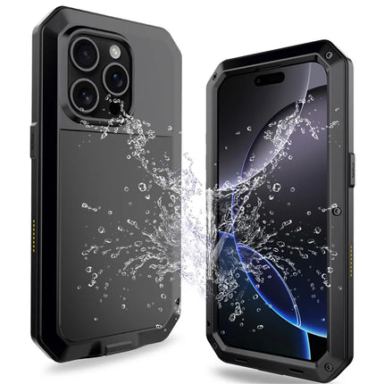 For iPhone 16 Pro Max Case Silicone+Metal Phone Cover with Tempered Glass Screen Protector