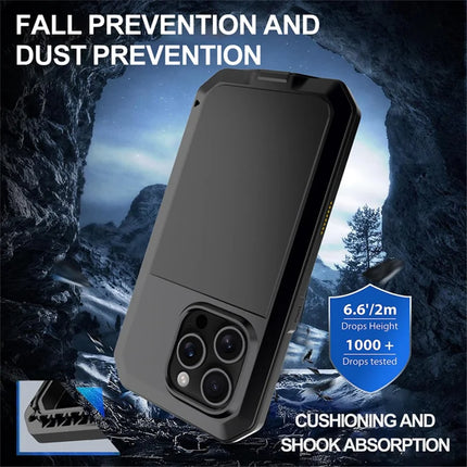 For iPhone 16 Pro Max Case Silicone+Metal Phone Cover with Tempered Glass Screen Protector