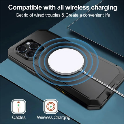 For iPhone 16 Pro Max Case Silicone+Metal Phone Cover with Tempered Glass Screen Protector
