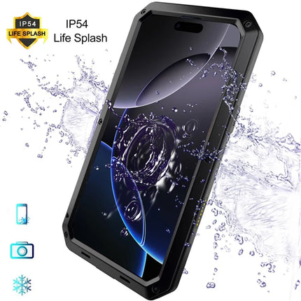For iPhone 16 Pro Max Case Silicone+Metal Phone Cover with Tempered Glass Screen Protector