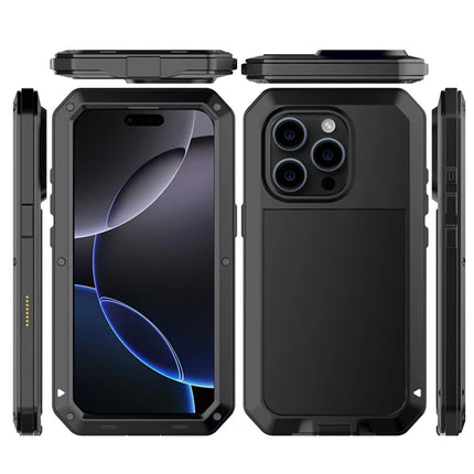 For iPhone 16 Pro Max Case Silicone+Metal Phone Cover with Tempered Glass Screen Protector